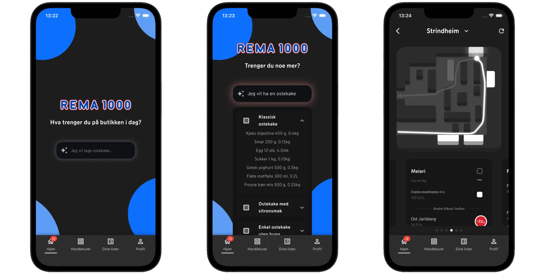 Three mobile phone screens